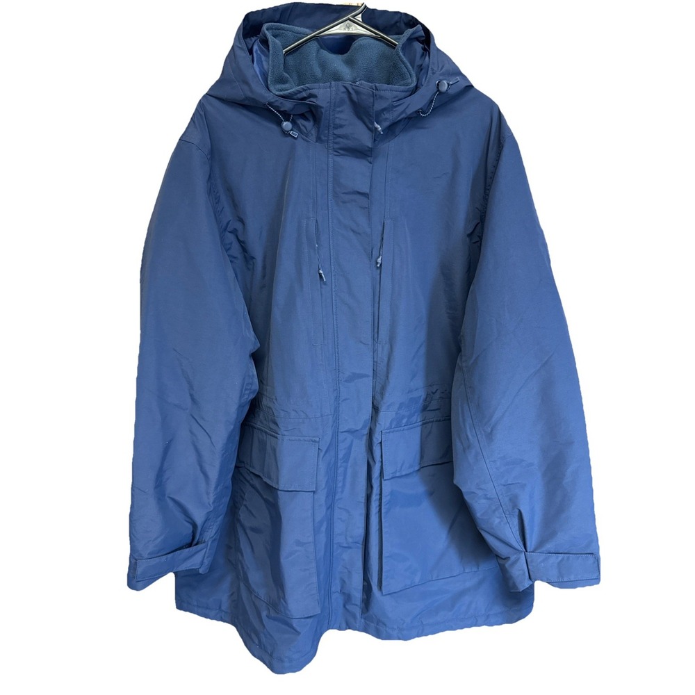 Women's Lands' End Squall Nylon Full Zip Blue Long Coat Parka Size 2X